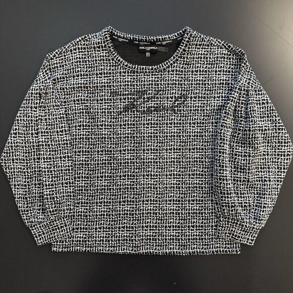 Karl Lagerfeld Paris Metallic Puff Sleeve Popover KARL Spell-Out Logo Top - Picture 4 of 13